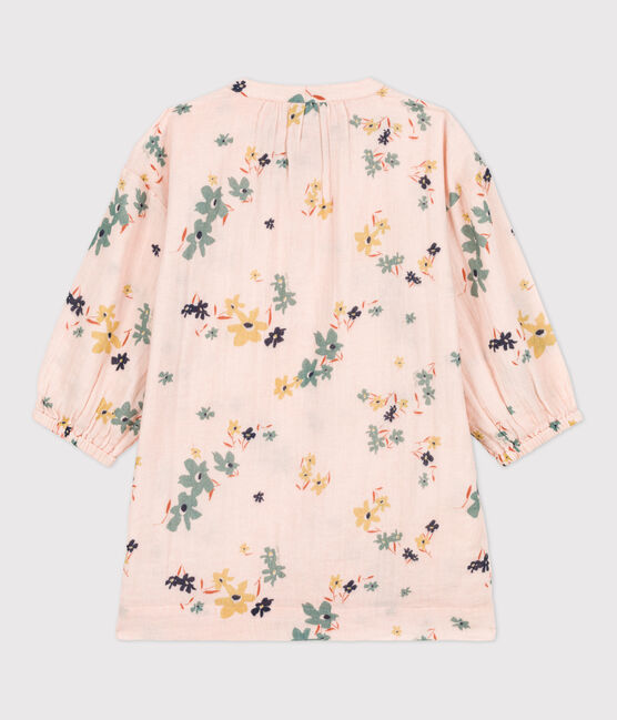 Vestido de manga larga de gasa de algodón de niña rosa SALINE/blanco MULTICO