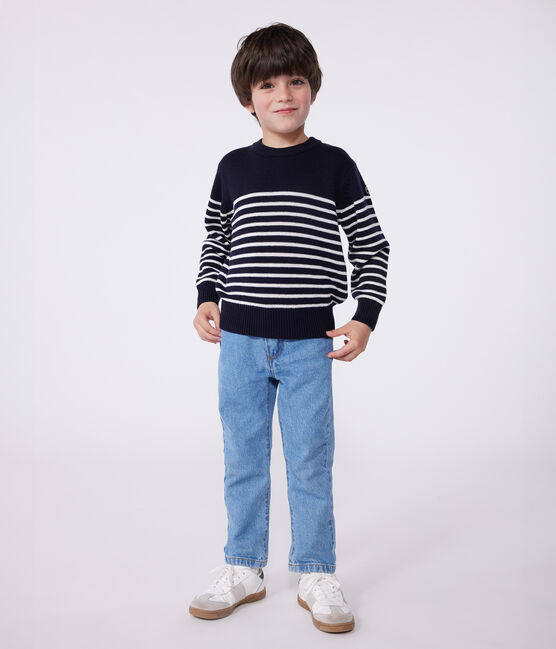 Jersey marinero infantil de lana y algodón a rayas azul SMOKING/blanco MARSHMALLOW