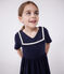 Vestido infantil liso de algodón de manga corta azul SMOKING