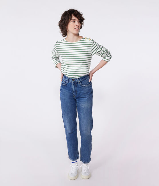 Marinera de algodón de manga larga para mujer verde MARSHMALLOW/ PALMERAIE